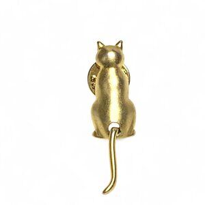Vintage JJ Gold Cat Pin With Articulated Tail 2"